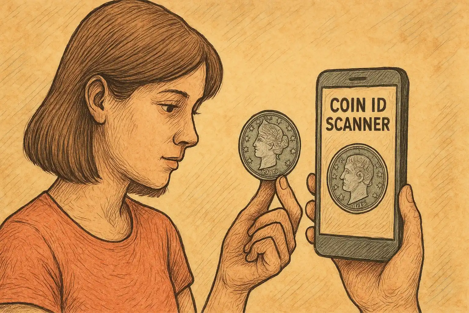 A woman is holding a Liberty Head nickel, it is scanned via the Coin ID Scanner app.